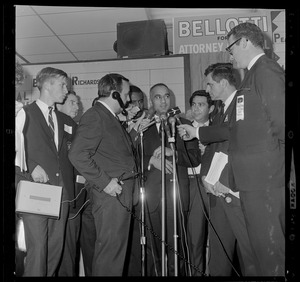 Francis X. Bellotti being interviewed after conceding at his headquarters