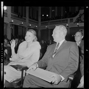 Margarita Bellotti seated in the audience next to Mayor Collins at the Faneuil Hall debate