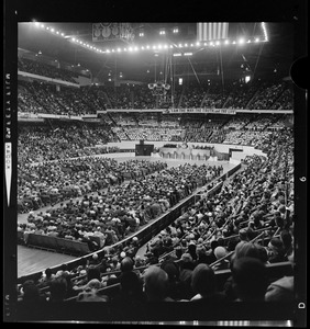 View of the crowd during evangelist Dr. Billy Graham's sermon