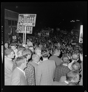 Rally crowd with signs for Lt. Gov. Bellotti governor race