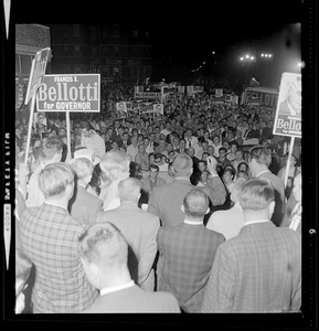 Rally crowd with signs for Lt. Gov. Bellotti governor race