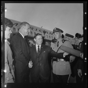 Gov. Volpe welcomes GOP Vice Presidential candidate Spiro Agnew as he lands in Boston