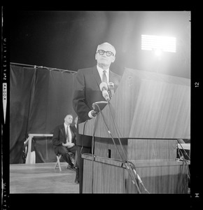 Presidential nominee Sen. Barry Goldwater speaking to the crowd at Fenway Park