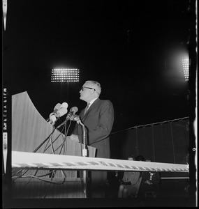 Presidential nominee Sen. Barry Goldwater speaking to the crowd at Fenway Park