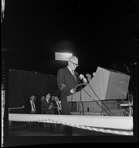 Presidential nominee Sen. Barry Goldwater speaking to the crowd at Fenway Park