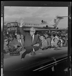 Presidential nominee Sen. Barry Goldwater arriving in Boston for a rally at Fenway Park