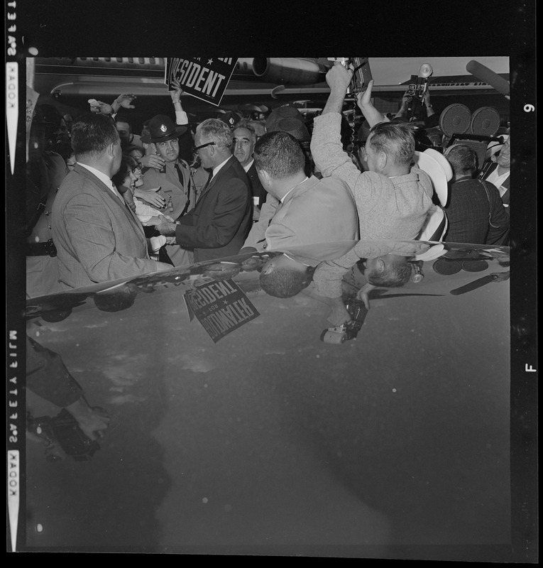 Presidential nominee Sen. Barry Goldwater arriving in Boston for a rally at Fenway Park