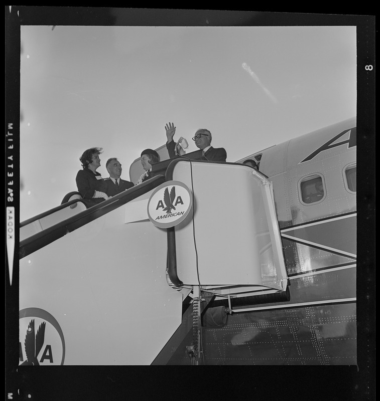 Presidential nominee Sen. Barry Goldwater arriving in Boston for a rally at Fenway Park