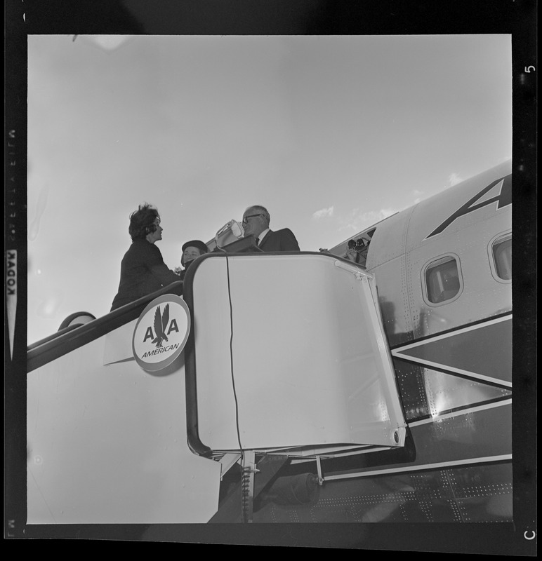 Presidential nominee Sen. Barry Goldwater arriving in Boston for a rally at Fenway Park