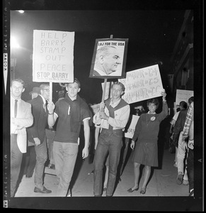 LBJ supporters during Presidential nominee Sen. Barry Goldwater's visit to Boston