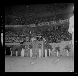 Dr. Billy Graham addresses a near capacity throng of 13,500 as he opened 10-day "Crusade for Christ" at Boston Garden last night