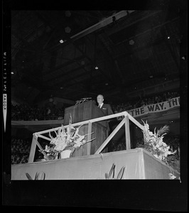 Dr. Billy Graham addresses a near capacity throng of 13,500 as he opened 10-day "Crusade for Christ" at Boston Garden last night