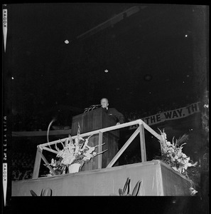 Dr. Billy Graham addresses a near capacity throng of 13,500 as he opened 10-day "Crusade for Christ" at Boston Garden last night