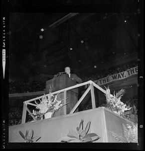 Dr. Billy Graham addresses a near capacity throng of 13,500 as he opened 10-day "Crusade for Christ" at Boston Garden last night