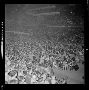 Crowd at Boston Garden listening to Dr. Billy Graham on his "Crusade for Christ" tour