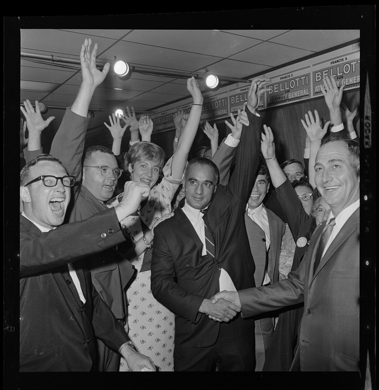 Former Lt. Gov. Francis Bellotti is surrounded by campaign supporters after his victory in the three way race for Democratic nomination for Attorney General