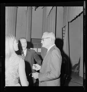 Former Presidential candidate Barry Goldwater speaking with others during his day at Salem State College