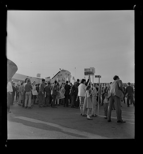 Crowd gathering with "Goldwater for President" signs