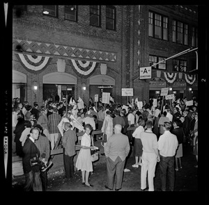 Protesters gathered outside of Grandstand A at Fenway Park for Sen. Barry Goldwater