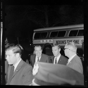 Richard Nixon arriving to the Somerset Hotel with his personnel