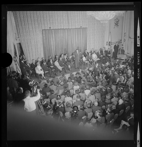 Presidential candidate Richard Nixon speaking to crowd at the Somerset Hotel