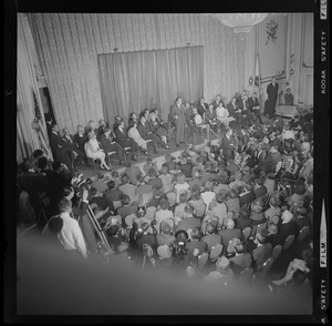 Presidential candidate Richard Nixon speaking to crowd at the Somerset Hotel