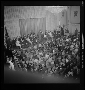 Presidential candidate Richard Nixon speaking to crowd at the Somerset Hotel