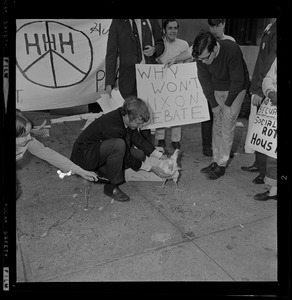 Protester with a chicken