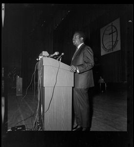 Rev. Ralph D. Abernathy, head of the Southern Christian Leadership Conference, addressing the 61st American Baptist Convention at the War Memorial Auditorium