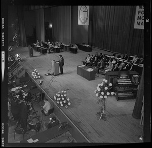 Rev. Ralph D. Abernathy, head of the Southern Christian Leadership Conference, addressing the 61st American Baptist Convention at the War Memorial Auditorium