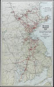 Tri-state trolley map showing Boston & Northern and Old Colony Street Railway Companies' systems and connecting lines
