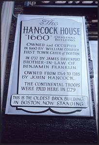 Sign with historical information on Ebenezer Hancock House, Boston