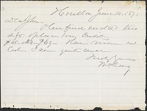 Letter from Zadoc Long to John D. Long, June 14, 1871