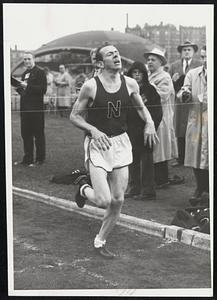 Ed Shea Breaking record 2-mile 9:18:9 at Brizzo Field, MIT, yesterday