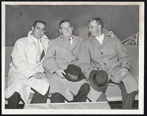 Power Trio of the Detroit Tigers pose upon arrival today at Kenmore Hotel. Left to right are Ray Boone Al Kaline Harvey Kuenn. Tigers are here for three-game series with Red Sox at Fenway Park.