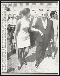 Trenton, N.J.: Former Newark Mayor, Hugh J. Addonizio bids goodbye to his school teacher daughter Carol after his sentencing at Federal Court 9/22. Addonizio was sentenced to ten year prison term and fined $25,000.