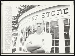 Big Switch for Engineer- Walter Liessner, one of thousands of highly skilled engineers fired in Boston area, in front of the century-old country store he bought in Acton, Mass. Liessner, earning $17,500 a year when "surplussed" last February, lives in nearby Carlisle with wife and sic children. He sells his wife's home bakery products in store to aid family finances.