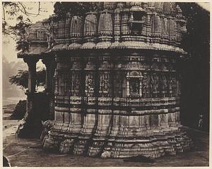 Close view of base shikhara carvings on unidentified temple or cenotaph