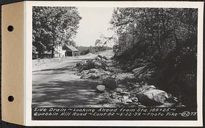 Contract No. 82, Constructing Quabbin Hill Road, Ware, side drain, looking ahead from Sta. 189+25, Ware, Mass., Jun. 22, 1939