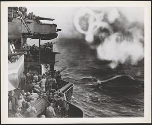 Guns from the warship blasted at the Japanese on Makin before United States forces captured the atoll