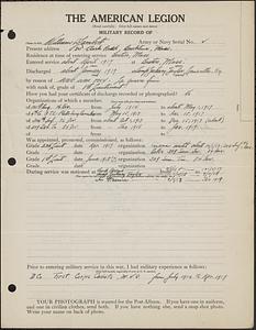 American Legion military record of William David Lambert