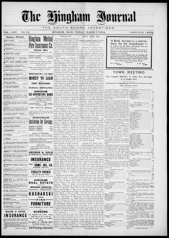 Hingham Journal March 07 1913 Digital Commonwealth