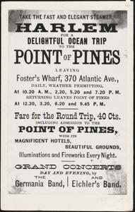 Advertisement for the Harlem steamer service to Point of Pines
