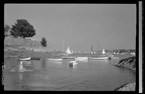 Marblehead, marine, boats and bather in cove