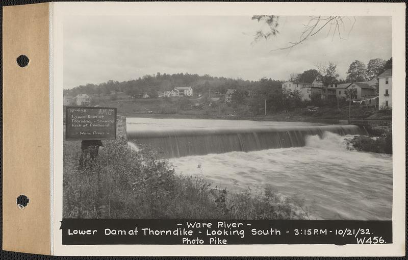 Ware River, lower dam, looking south, Thorndike, Palmer, Mass., 3:15 PM, Oct. 21, 1932