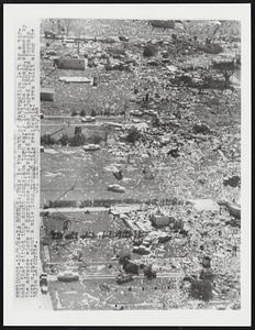 La Rose, La: This is the path of destruction left by a tornado that struck this south Louisiana town early 10/3. The tornado, spawned by the advance winds of Hurricane Hilda, killed 21 and injured 160. The tornado tore a path about a mile long through this residential area built along the Bayou Lafourche.