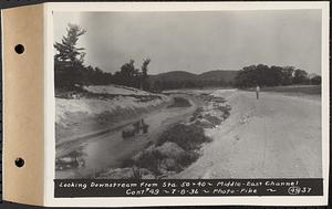 Contract No. 49, Excavating Diversion Channels, Site of Quabbin Reservoir, Dana, Hardwick, Greenwich, looking downstream from Sta. 50+40, middle-east channel, Hardwick, Mass., Jul. 8, 1936