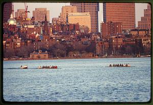 Boston 1982: Rowers on Charles River as seen from Harvard Bridge