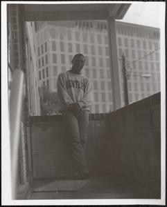 Gerome Prince in a Bentley University sweatshirt