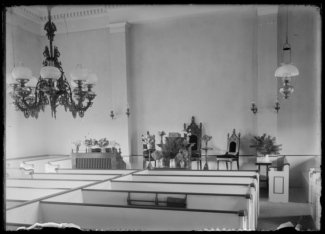 Church interior - Poss. No. T? Hanging kerosene chandeliers are same as WT